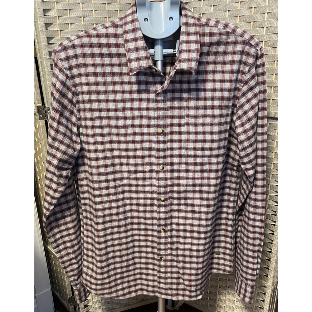 Scotch & Soda Amsterdam Couture Mens Plaid Button Down Shirt Grey Orange Size L